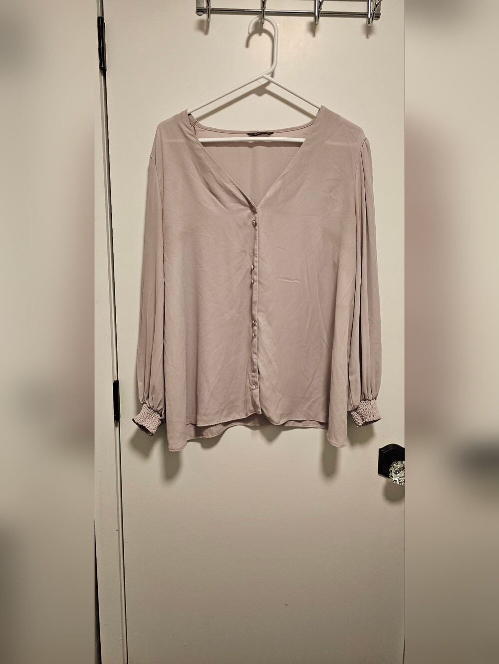 Papaya Dusty Mauve/Light Pink Size UK 18/US 14 Button-Front V-Neck Blouse